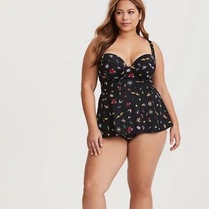 BLACK TATTOO PUSH-UP DEMI ONE-PIECE SWIMSUIT size 1
